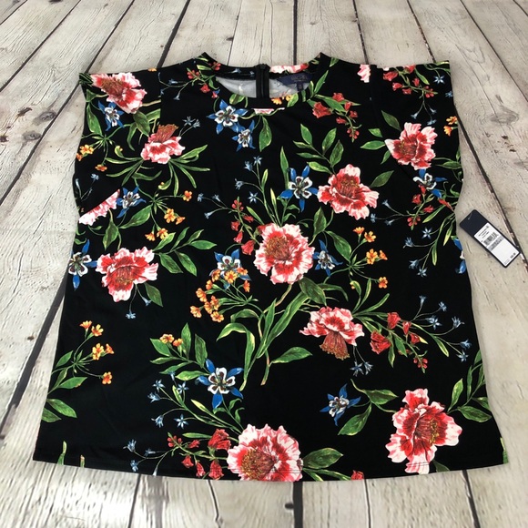 RACHEL Rachel Roy Tops - Black Floral Top Plus Size 1X Rachel Roy Nordstrom